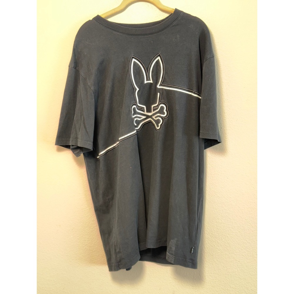 Psycho Bunny Mens Black Pima Cotton Graphic T-Shirt Size 8 XXL Bunny Skull